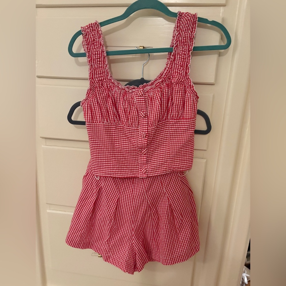 Red Gingham Top and Skirt Set